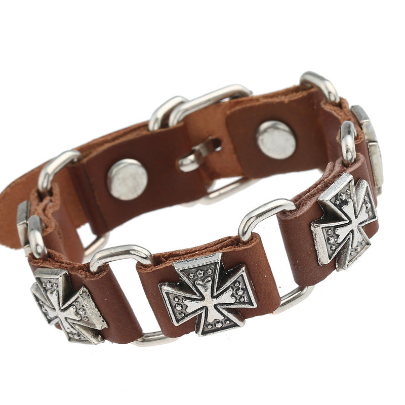 Vintage punk link leather bracelet