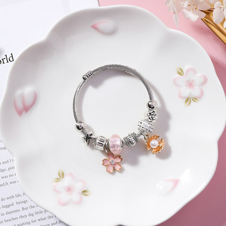 Ethnic Style,  Vintage Flower & Shell Beaded Bracelet