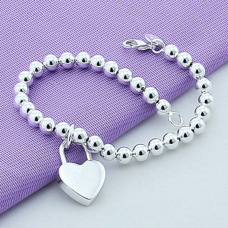 925 Silver Plated Heart Lock Bracelet