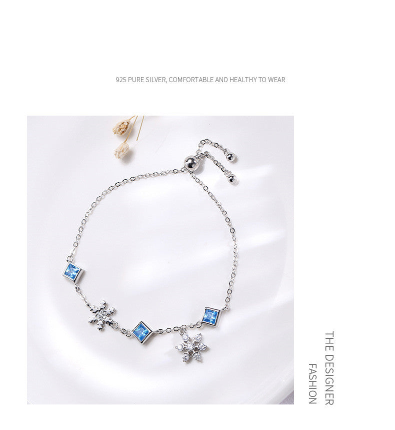 Blue Zircon Pave Snowflake Bracelet for Women Charms Gifts for Mom