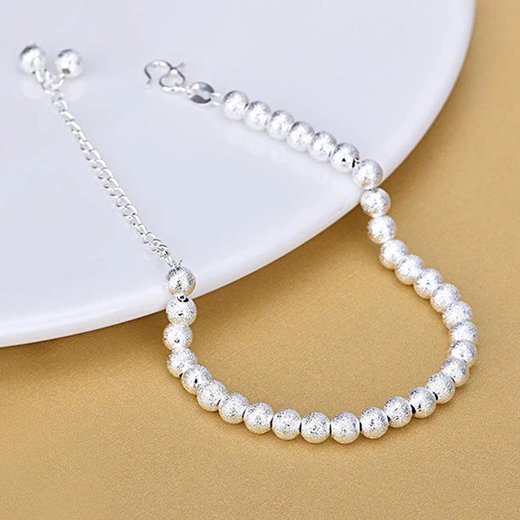 Women's Round Frosted Silver Beads Bracelet
