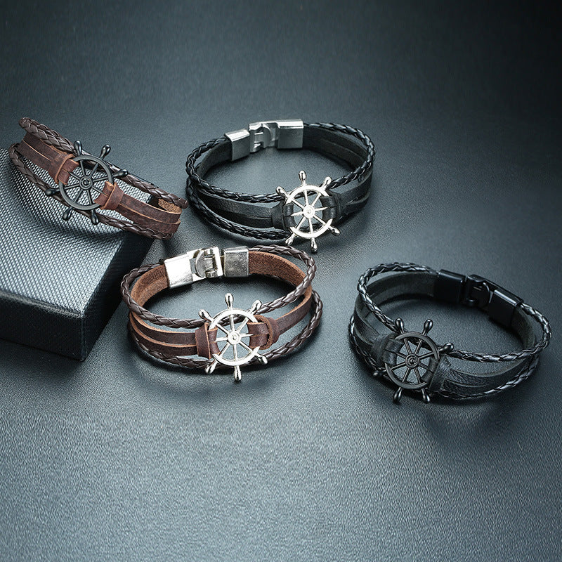 Alloy buckle rudder leather bracelet