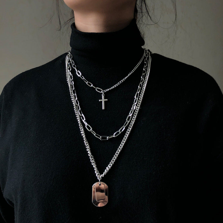 Multilayer cross necklace sweater chain