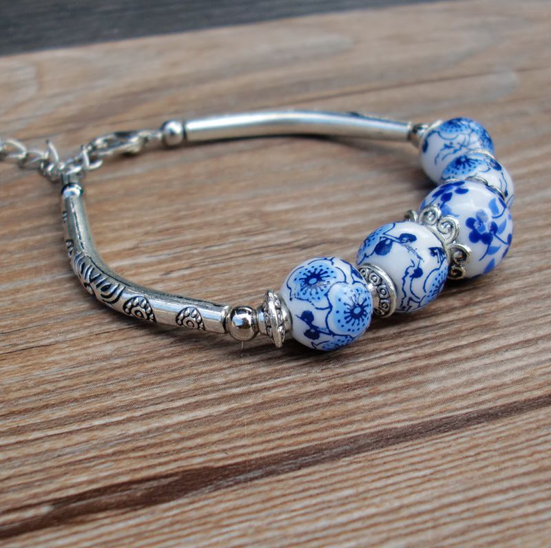 Alloy Retro Blue And White Porcelain Ceramic Bracelet