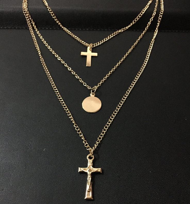 Multilayer Cross Disc Pendant Necklace