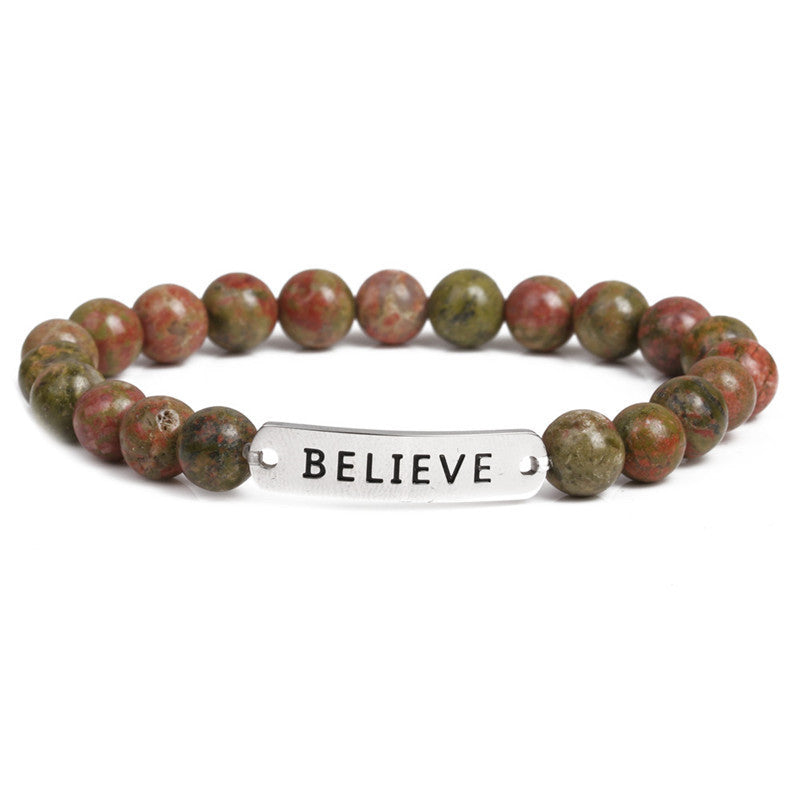 Volcanic stone believe letter bracelet bracelet