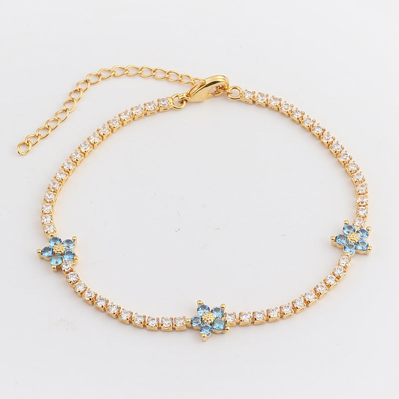 Multicolor Five Petal Flower Zircon Inlaid Simple Sweet Bracelet For Women