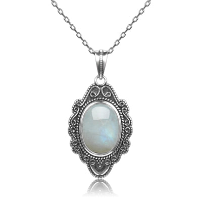 Classic Natural Moonstone Necklace Pendant 925 Sterling Silver Jewelry