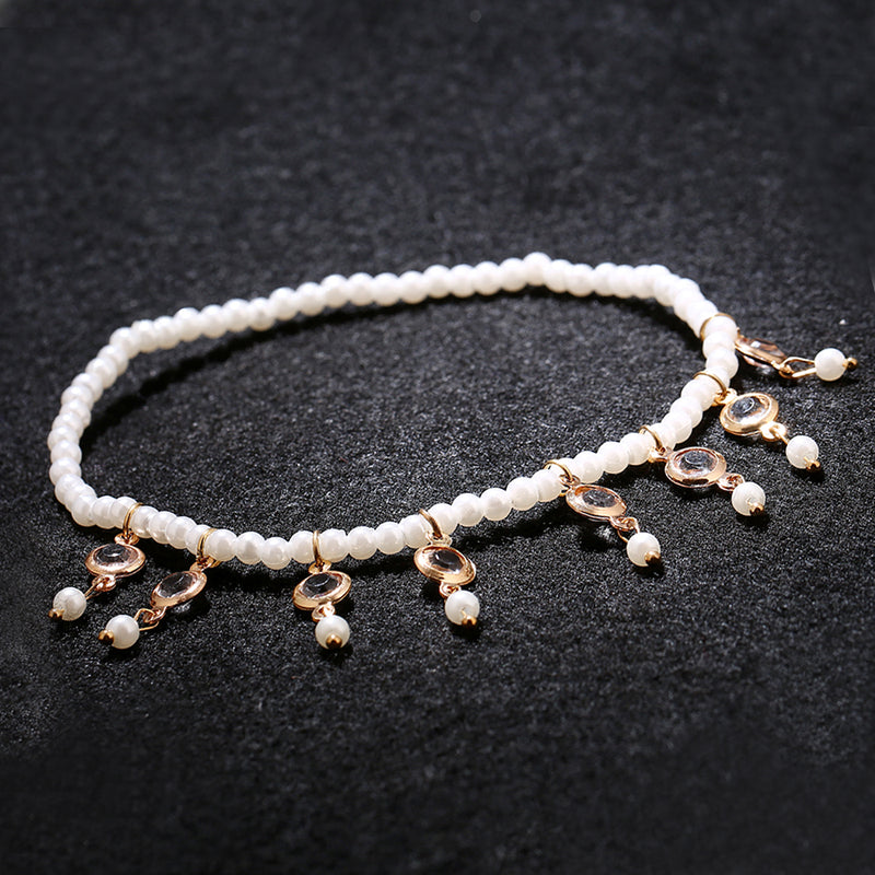 Beach Pearl Crystal Tassel Elastic Anklet