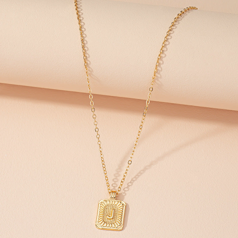 Japanese And Korean Ins Style Simple Square Brand 26 English Alphabet Necklace