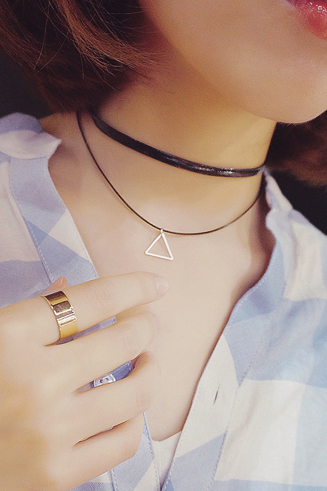 Retro Geometric Triangle Pendant Personality Double-layer Collar