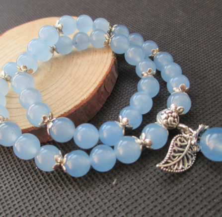 Pink chalcedony agate bracelet leaves