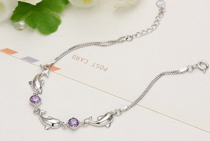 Trendy Women 925 Silver Bracelets Accessories Top Quality Crystal Dolphin Lady Jewelry Fashion Girl Christmas Birthday Jewelry