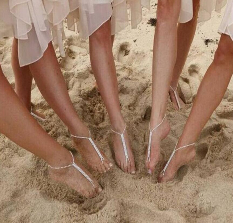 Boho Rhinestone Beach Sandal Leg Chain Anklet