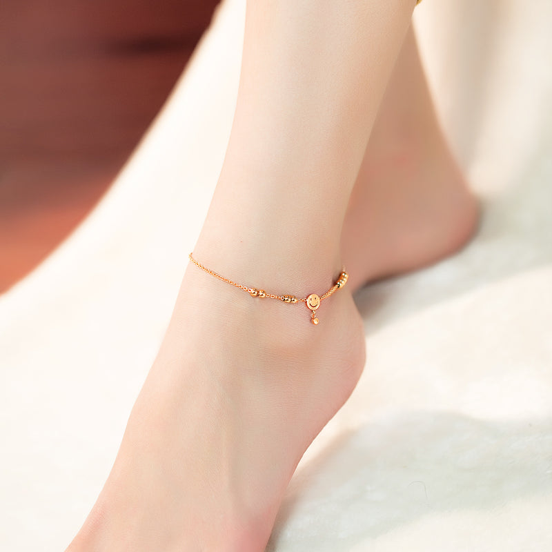 Titanium Steel Plated Rose Gold Round Bead  Anklet