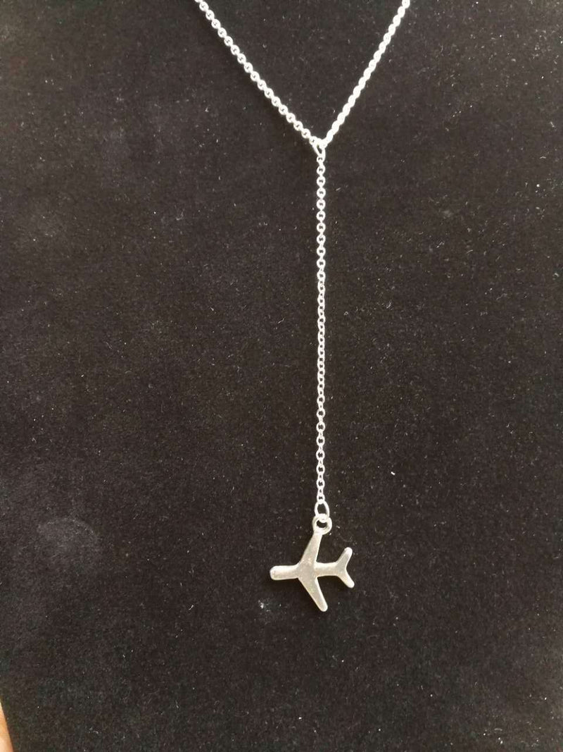 Women's long small airplane necklace