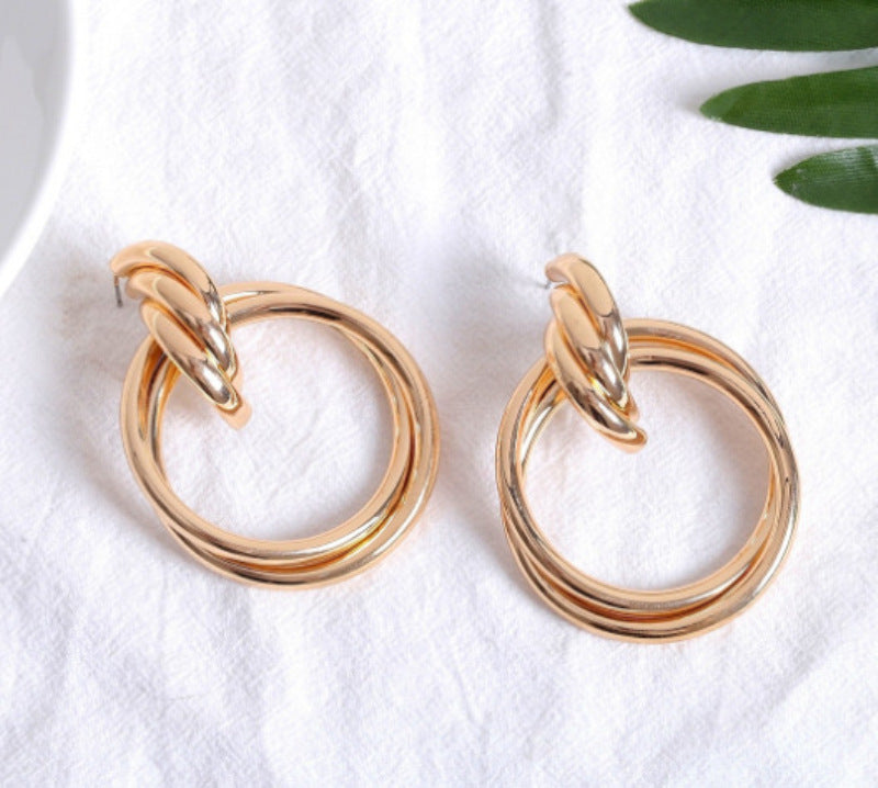 Exaggerated metallic glossy geometric series earrings