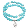 Natural Turquoise Beads Two Handmade Beaded Big Tree Pendant Bracelet
