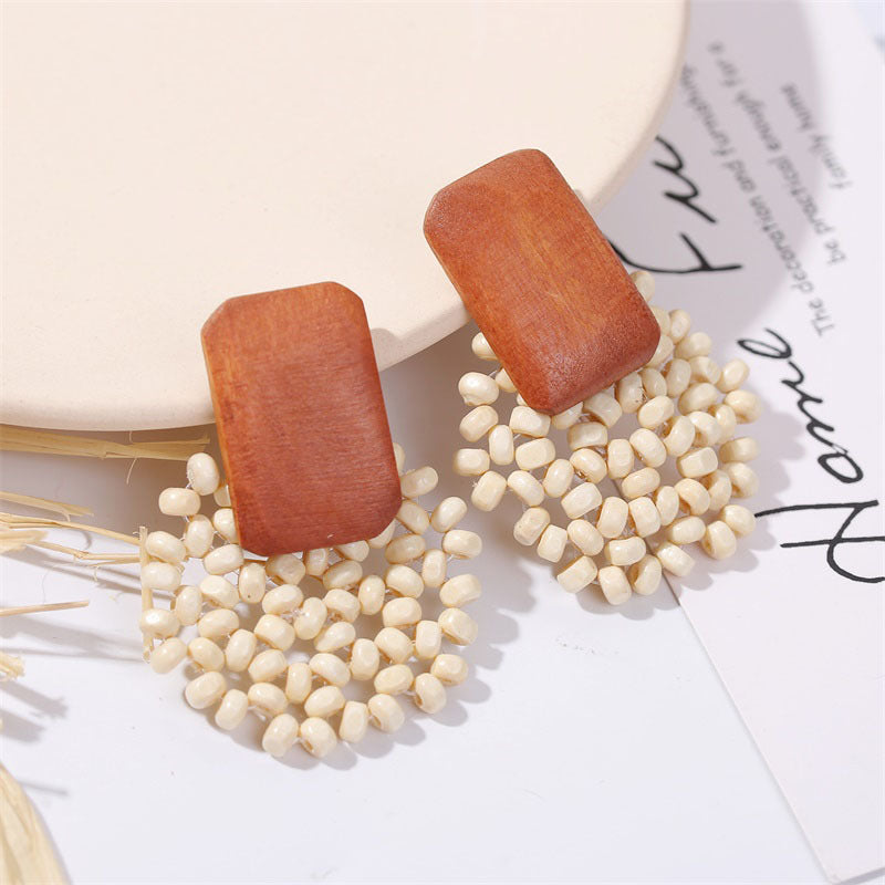 Woven wood vintage earrings