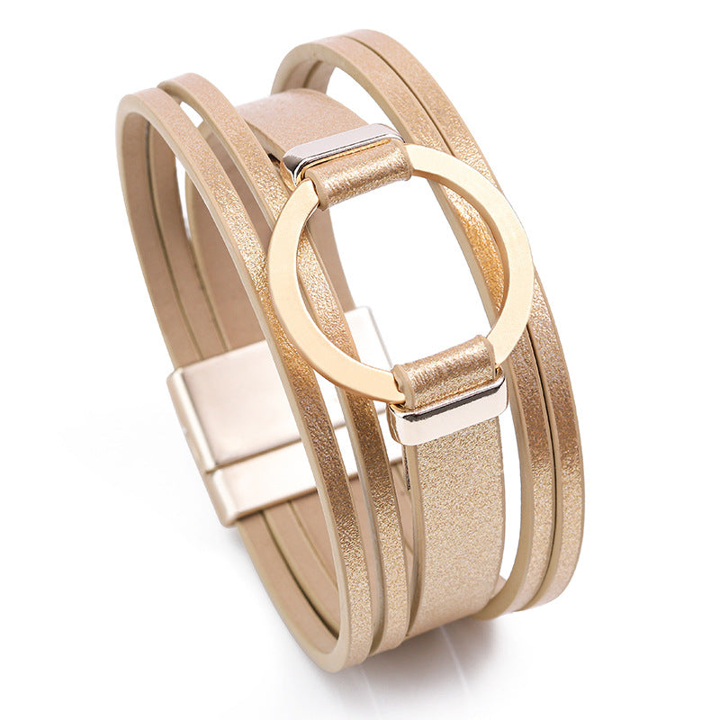 Alloy magnetic buckle pu braided bracelet