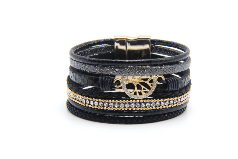 Explosion models Europe and America leather rope bracelets Hollow life tree ladies magnetic buckle jewelry