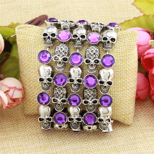 Skull skeleton stretch bracelet for women biker bling jewelry antique gold silver plated W crystal wholesale dropship