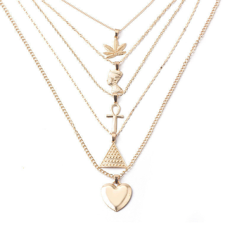 Cross Flower Multilayer Necklace Love Geometric Triangle