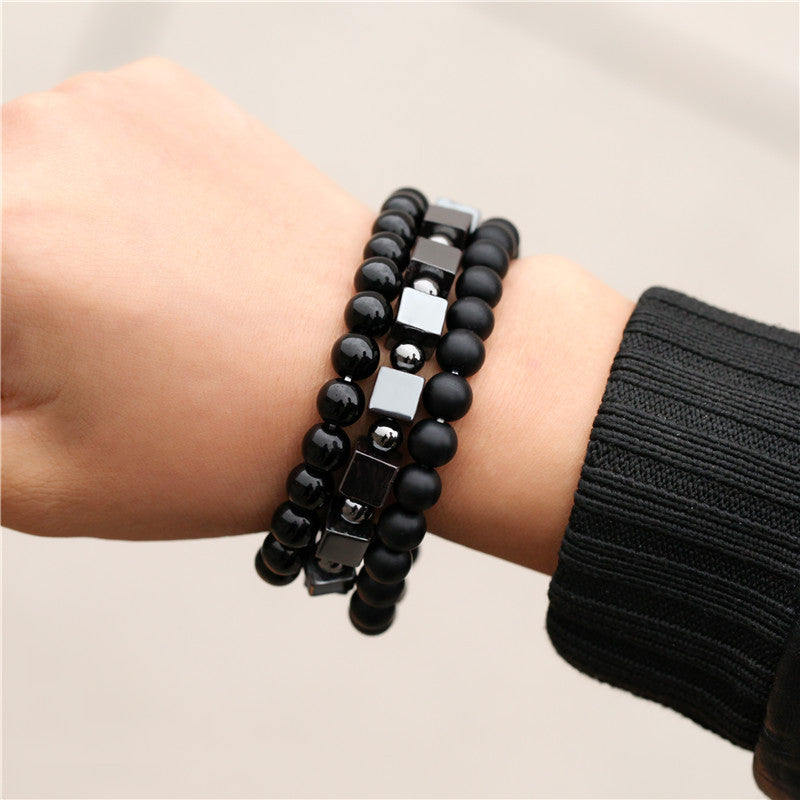 Three-piece black iron stone bracelet