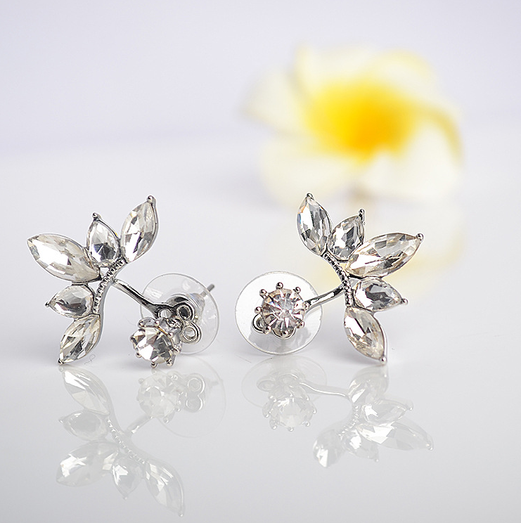 Simple temperament flower white crystal rhinestone hanging sun flower earrings