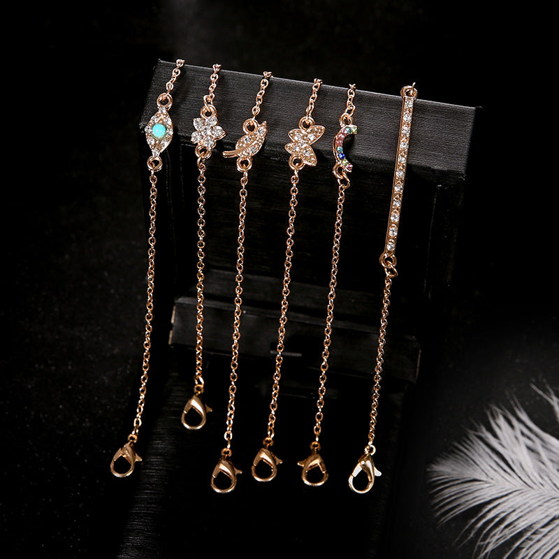Simple female personality butterfly diamond leaf eyes pine stone bracelet handmade six-piece suit bracelet