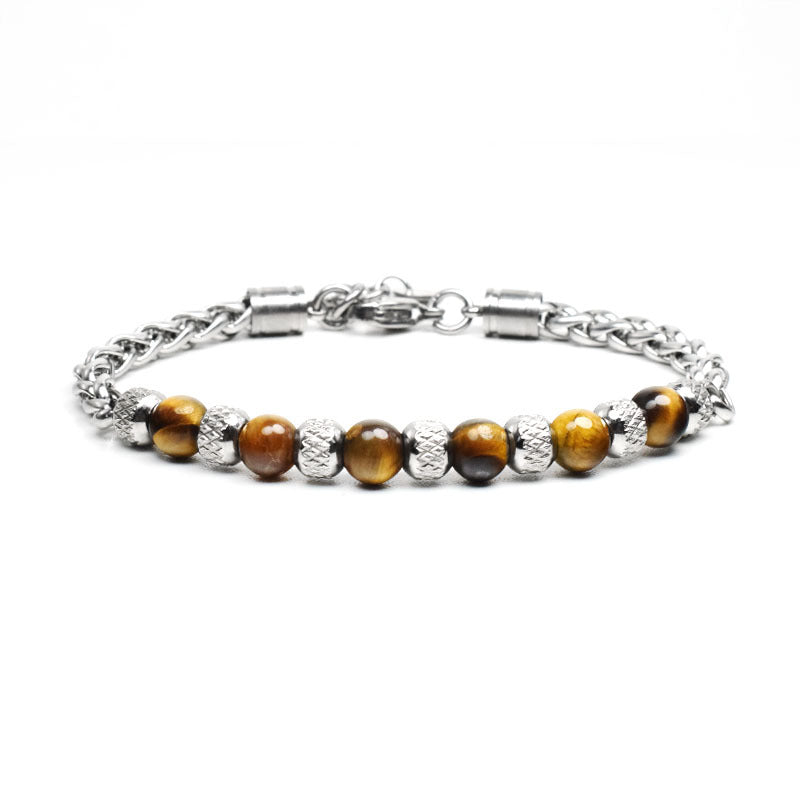 Stainless steel adjustable 6mm tiger's eye bracelet