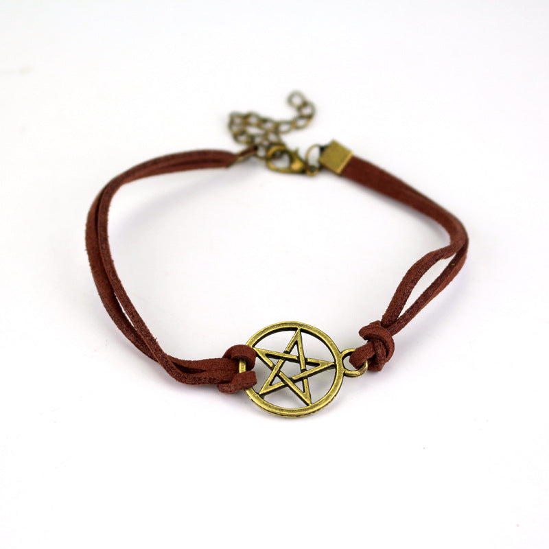 Pentagram woven leather rope bracelet