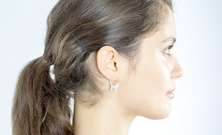 S925 sterling silver earrings cat star cat long tail gender-oriented female models silver brushed earrings