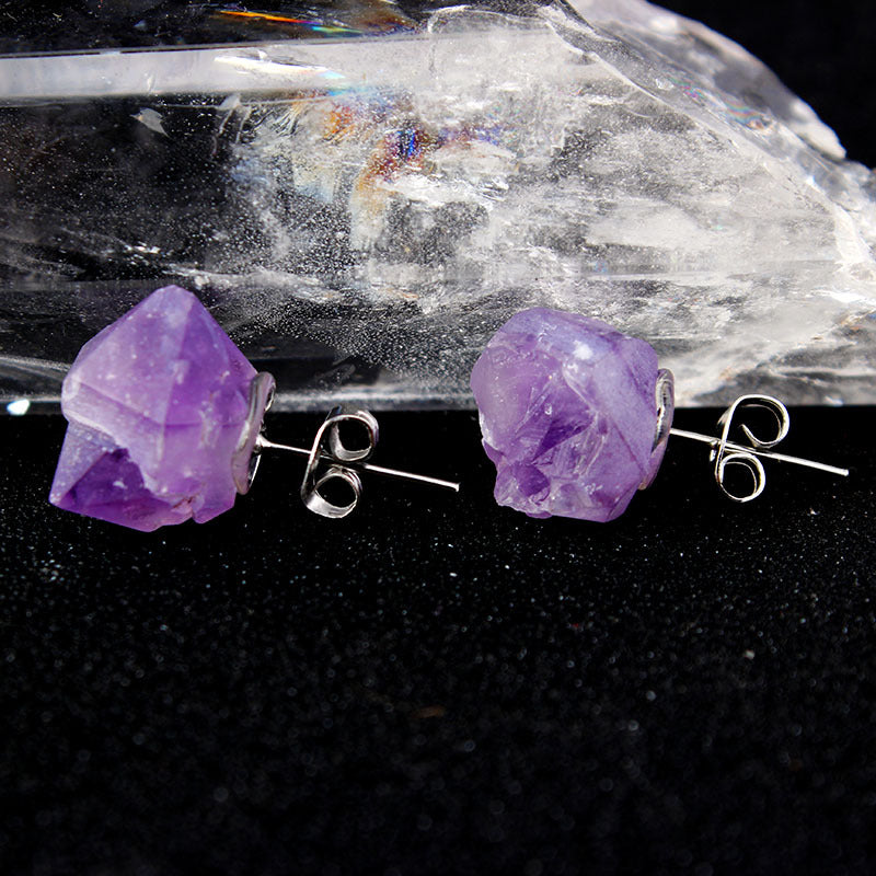 Amethyst Irregular Earrings Natural Stone Stud