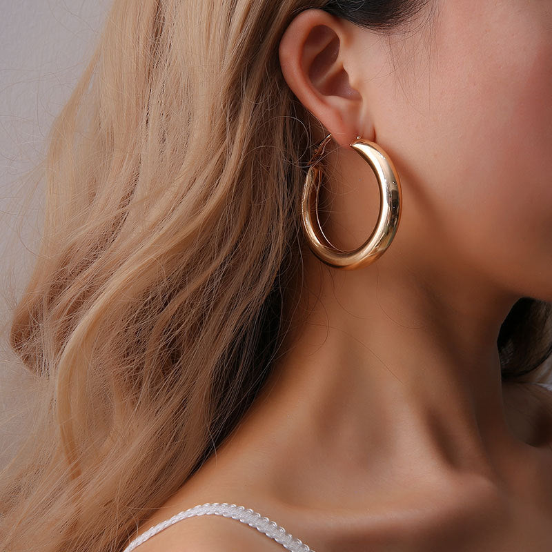 Geometric round big earrings women