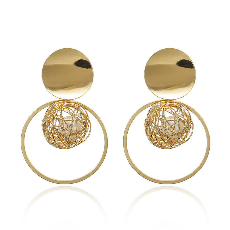 Geometric metal round earrings