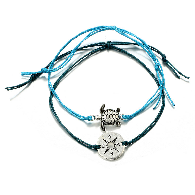 Beach Turtle Compass Handmade Double Round Bracelet