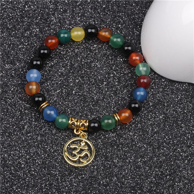 Colorful Chakra Agate Energy Yoga Buddha 3D Bracelet