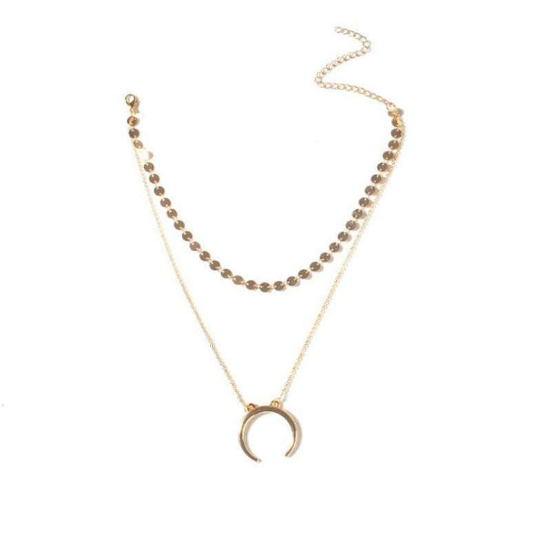 Copper sequins alloy meniscus necklace