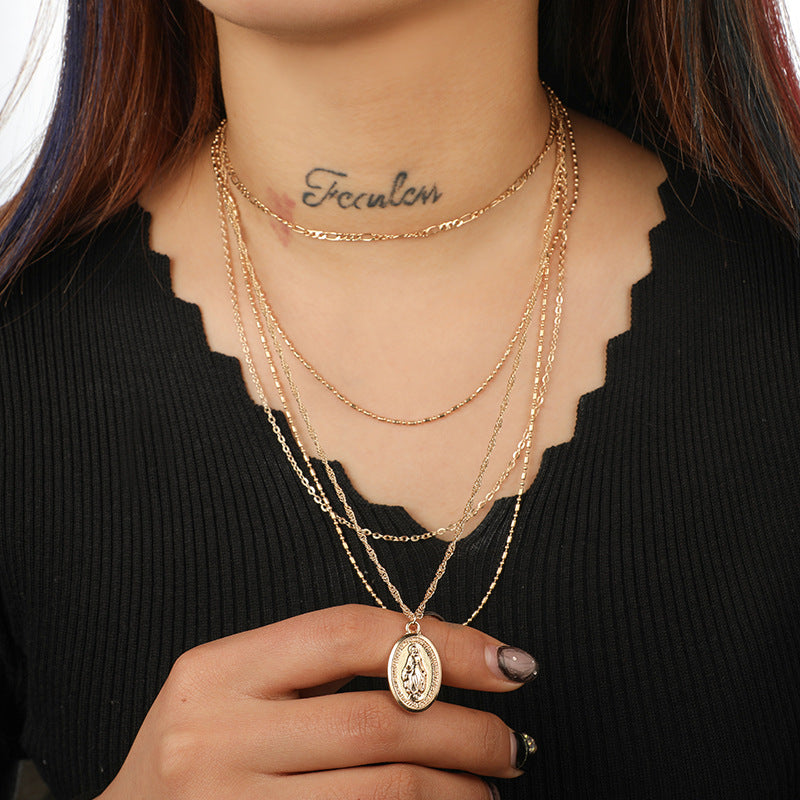 Elliptical Pendant Wild Clavicle Chain Five-Layer Women's Necklace