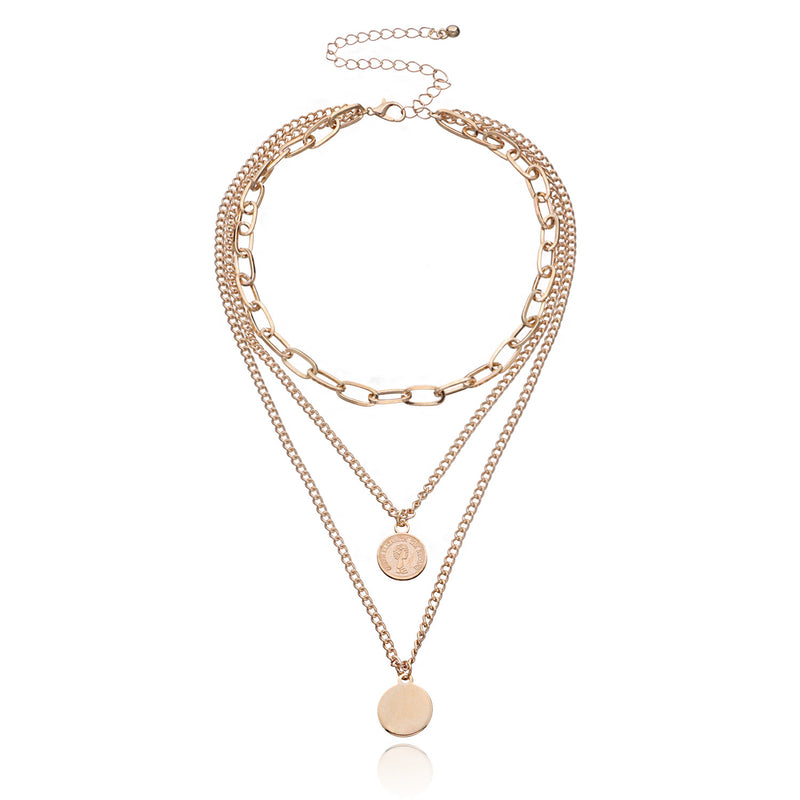 Geometric Round Beauty Head Hendant Necklace Women