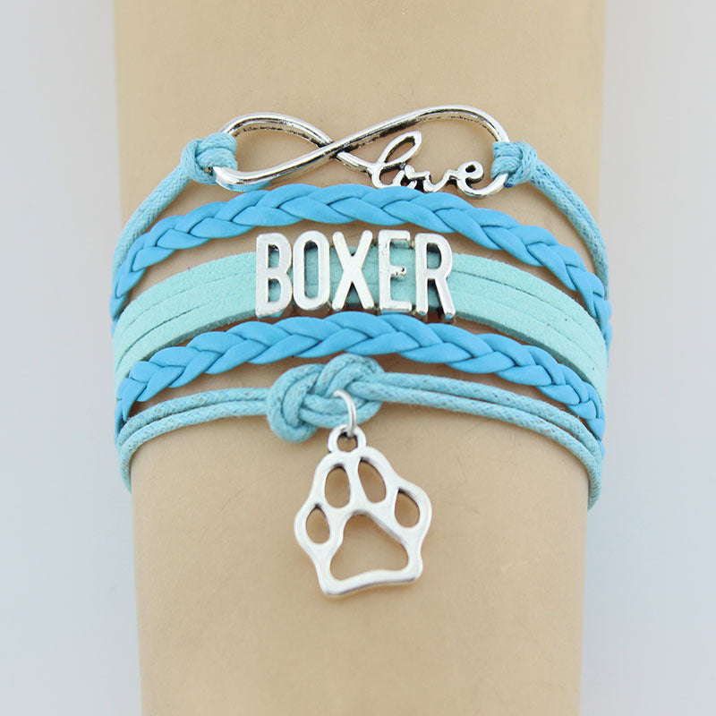 Hand-woven Boxer animal paw charm bracelet