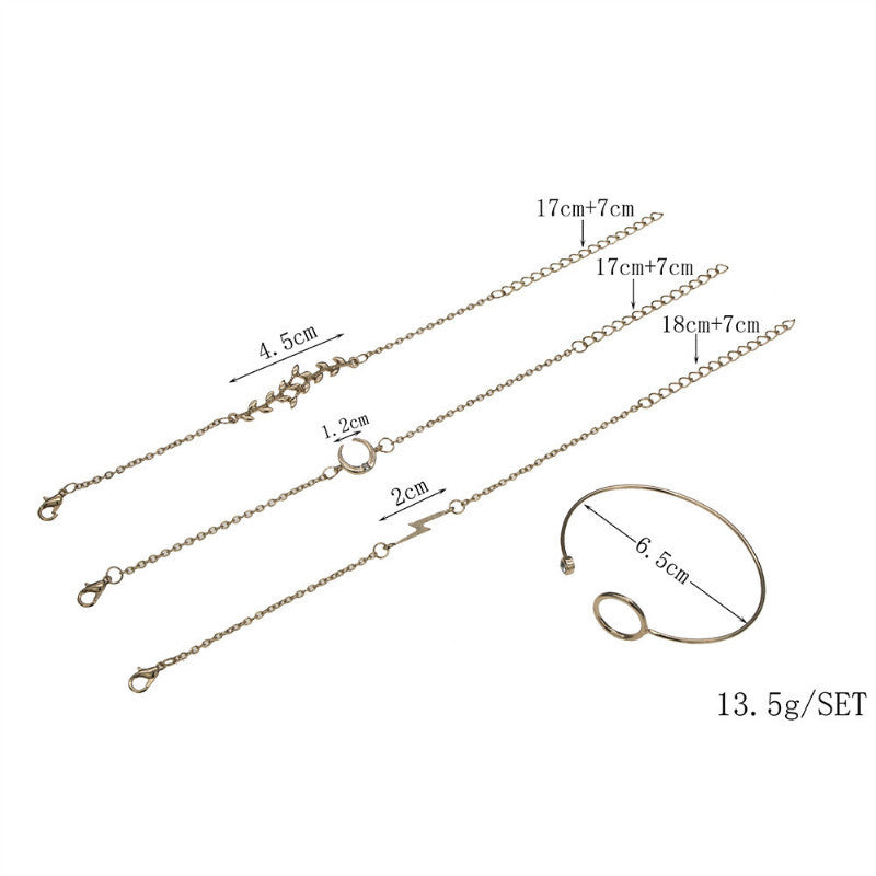 European And American Style,  Women's New Creative Lightning, Leaves & Moon Bracelet Set