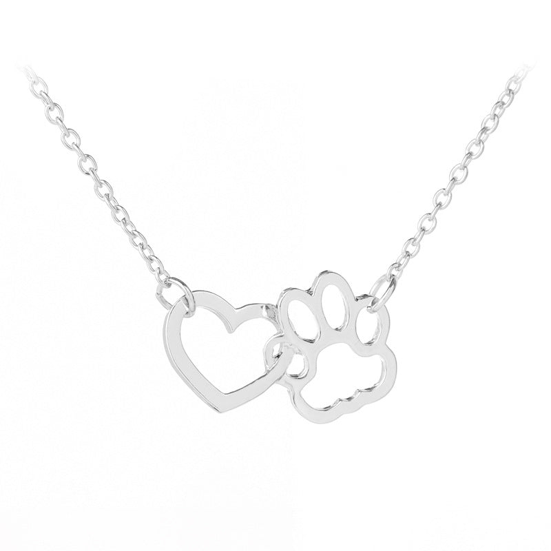 European And American Fashion Love Dog Paw Stitching Pendant Necklace