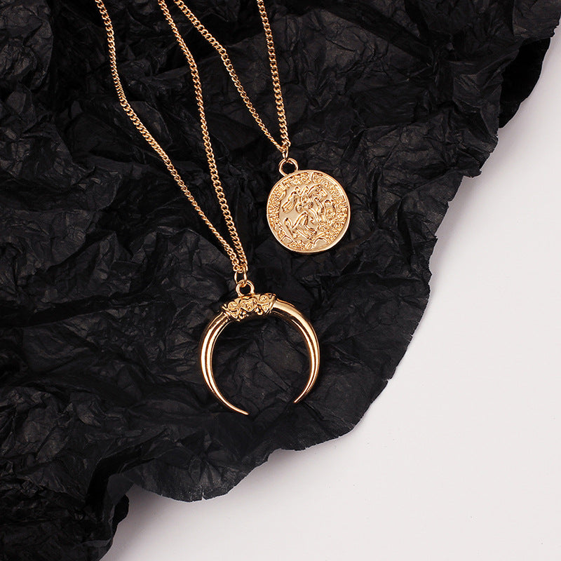 Multi-layer moon disc pendant women's necklace