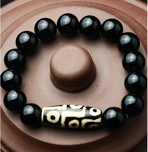 Natural Black Agate Gemstone Nine Eyes Beads Bracelet - Retro Ethnic Style