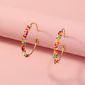 Bohemian Ethnic Style Multicolor Rice Beads Exaggerated Golden Large Circle Earrings