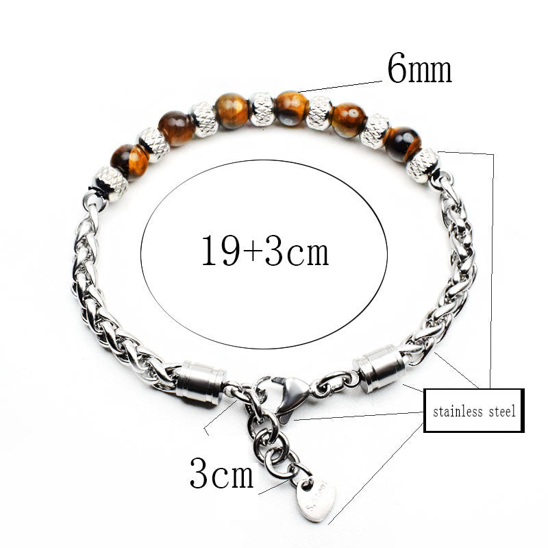 Stainless steel adjustable 6mm tiger's eye bracelet