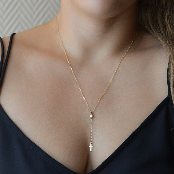 Jesus small cross pendant women's necklace