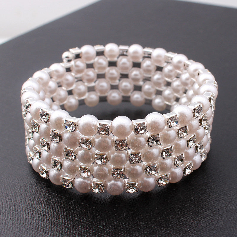 Pearl rhinestone winding spiral bracelet